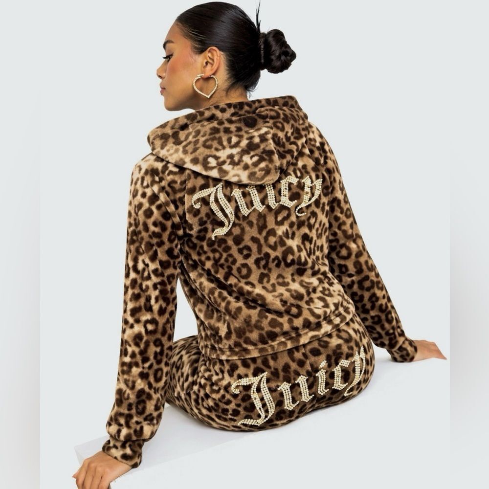 NWT JUICY COUTURE animal print small bling Velour Tracksuit Set -Ocelot - Picture 3 of 14
